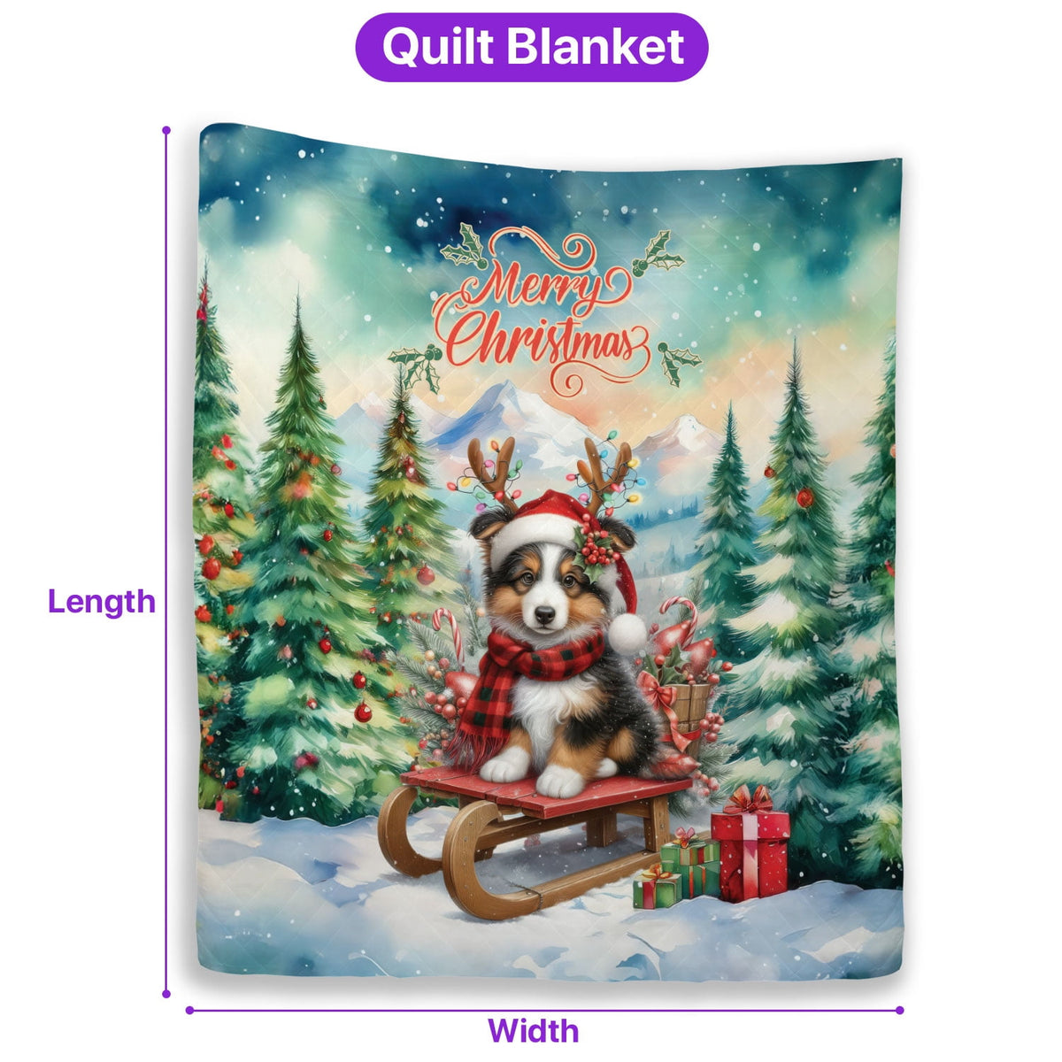 Merry Christmas Santa Reindeer Antlers French Bulldog Sleigh Xmas Winter Holiday Quilt Bedding Set Dog Lover Gifts 1 Blanket Bed Cover 2 Pillowcases - 00023