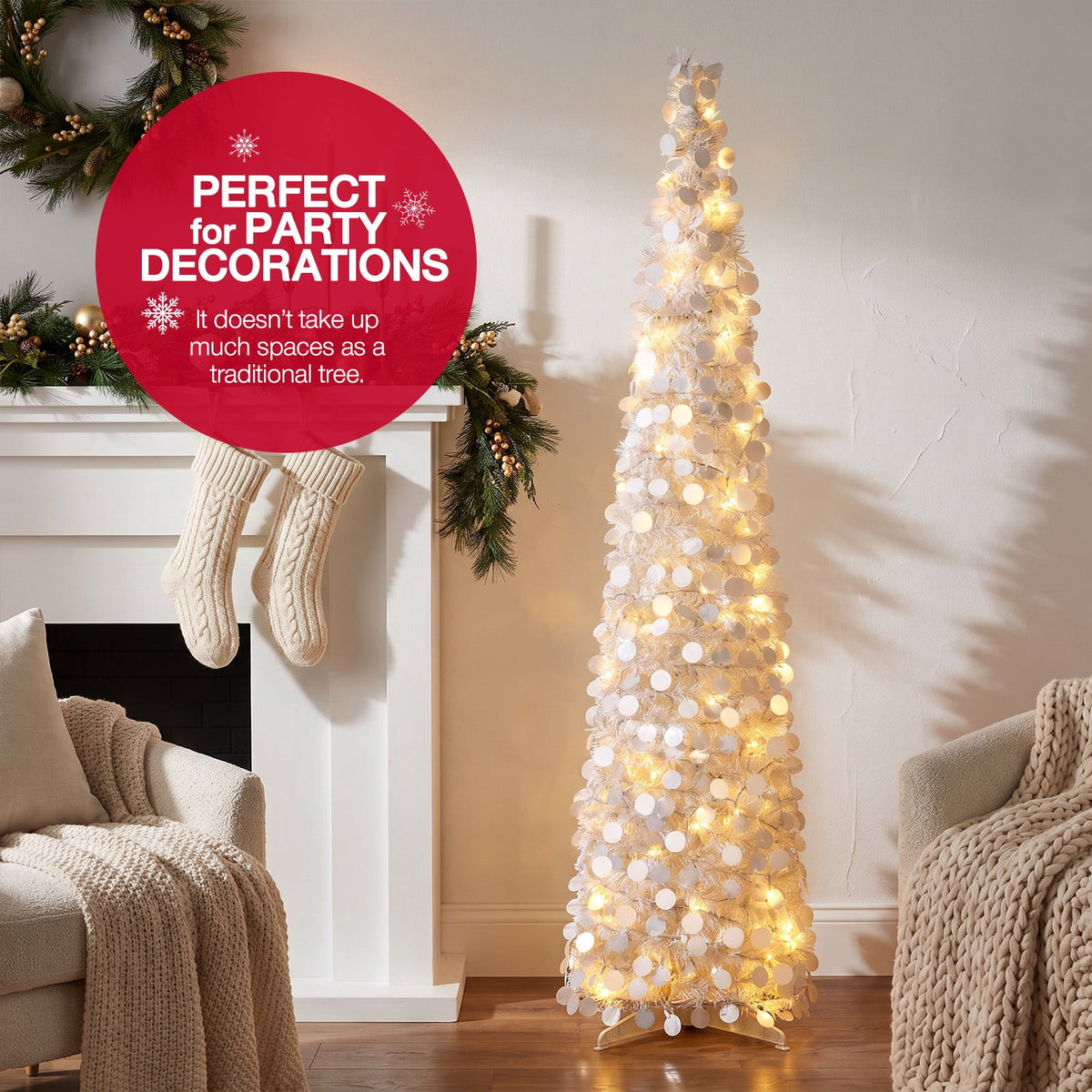 Ayieyill 5ft Pop up Christmas Tree,Color Artificial Pencil Tinsel Xmas Trees for Christmas Indoor Decorations, Collapsible Christmas Tree (Silver)