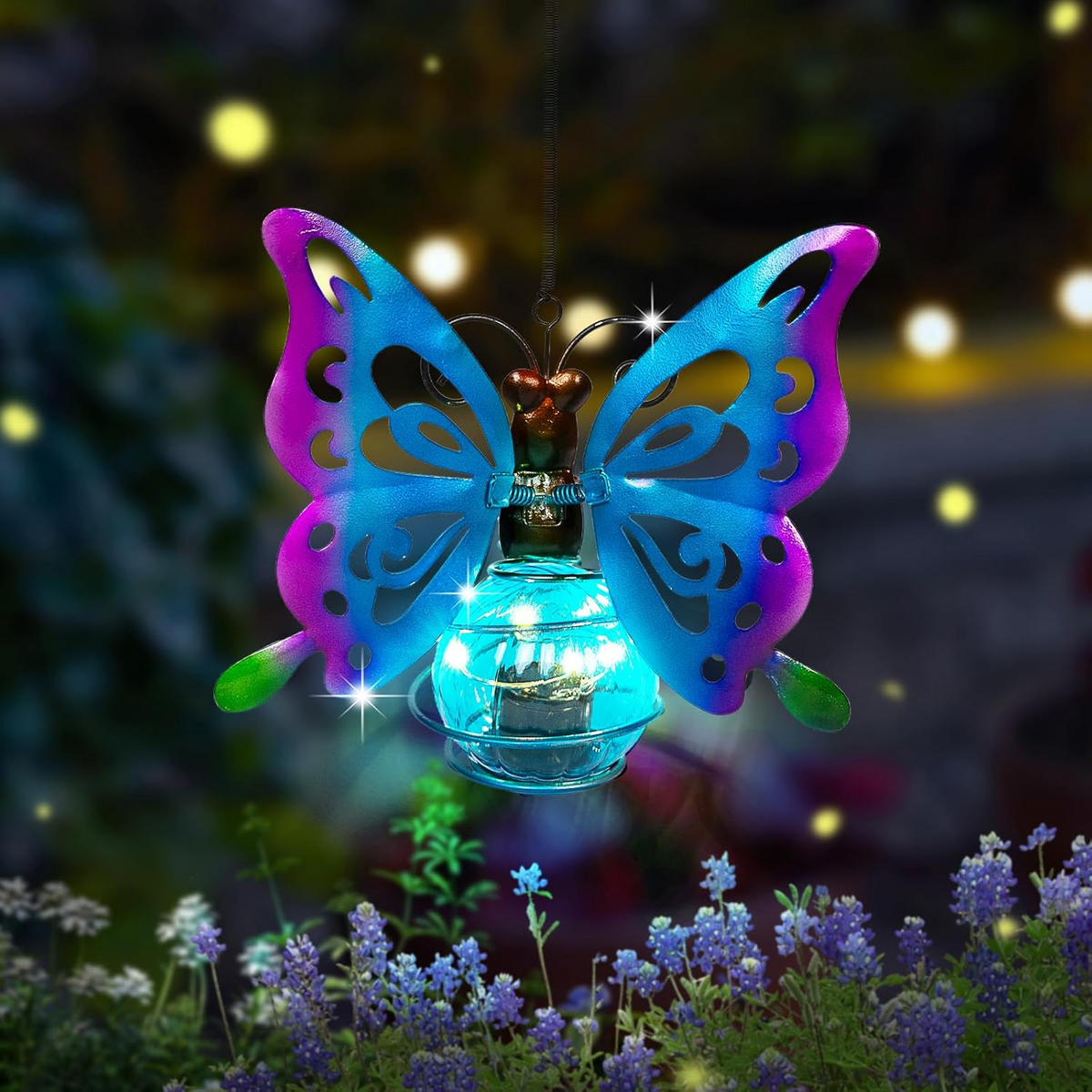 2 Pack Solar Butterfly Hanging Lantern Waterproof LED Outdoor Decor Light for Patio Garden Yard Pathway Balcony Porch Backyard