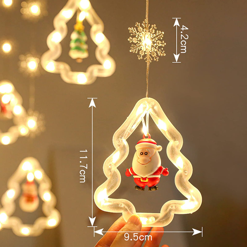 WILLED Christmas String Lights, 120 LED Window Curtain Lights with Christmas Ornaments, 9.8ft USB Powered Warm White Waterproof Fairy Lights Indoor Outdoor for Xmas Tree Patio Garden Party Home Decor