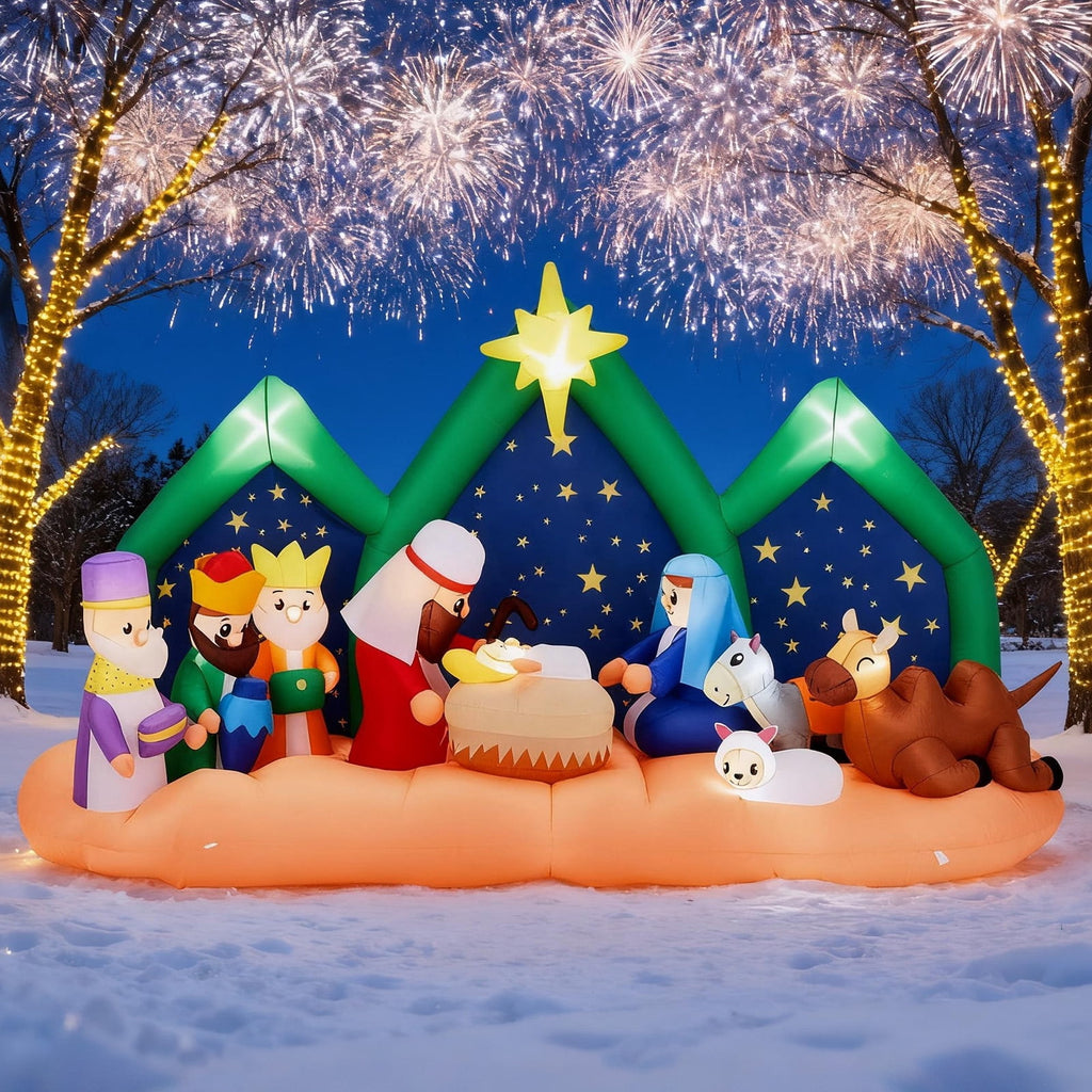 Zimtown 9FT Inflatables Nativity Scene Outdoor Christmas Decorations for Holiday Lawn Garden Party