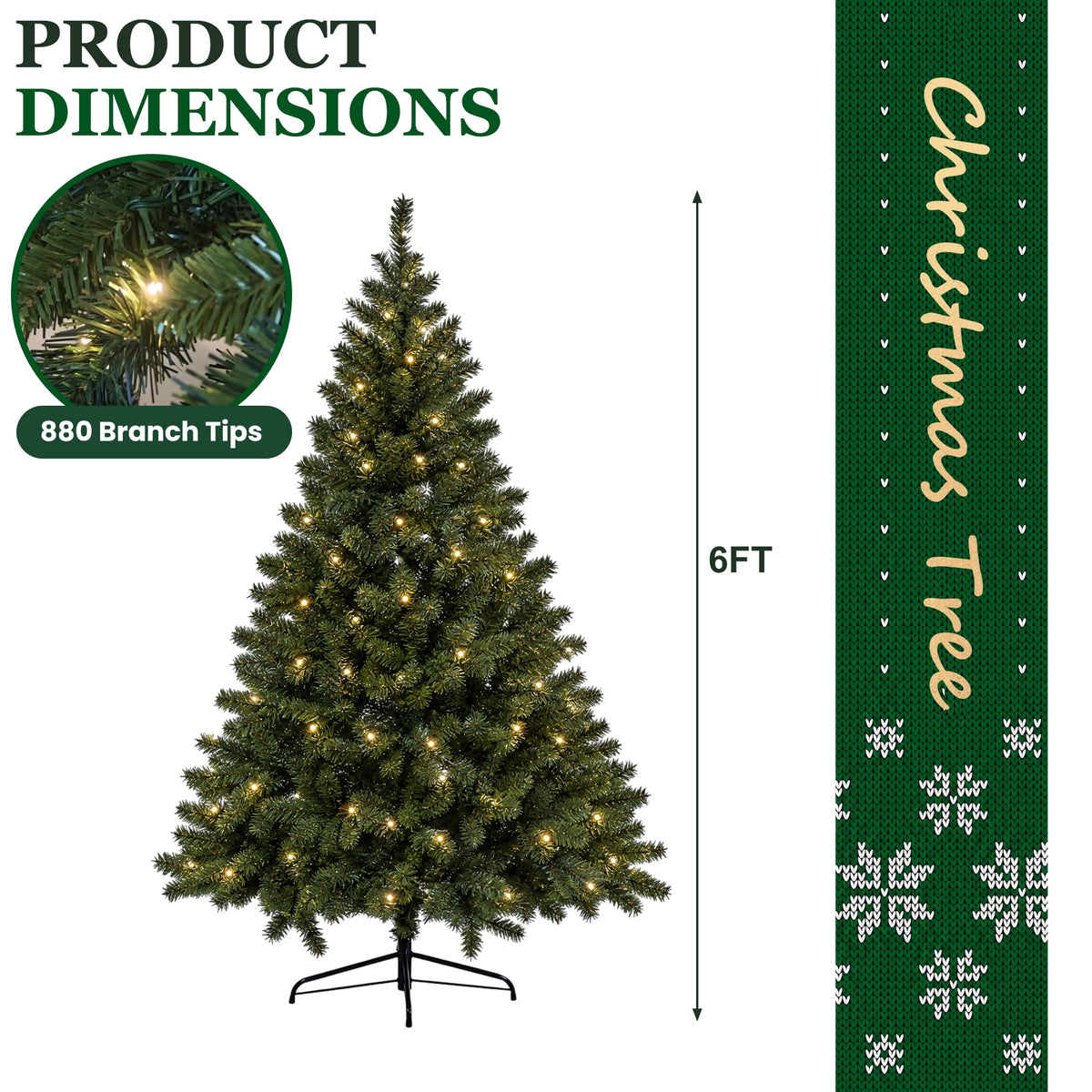 DAYBETTER 8ft Artificial Christmas Tree, 500 Warm White Lights & 1335 Branch Tips, Includes Metal Stand, Indoor/Outdoor Xmas Holiday Decor