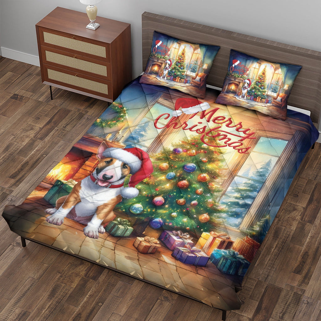 Merry Christmas French Bulldog Santa Hat Xmas Tree Winter Holiday Quilt Bedding Set Dog Lover Gifts 1 Blanket Bed Cover 2 Pillowcases - 01013