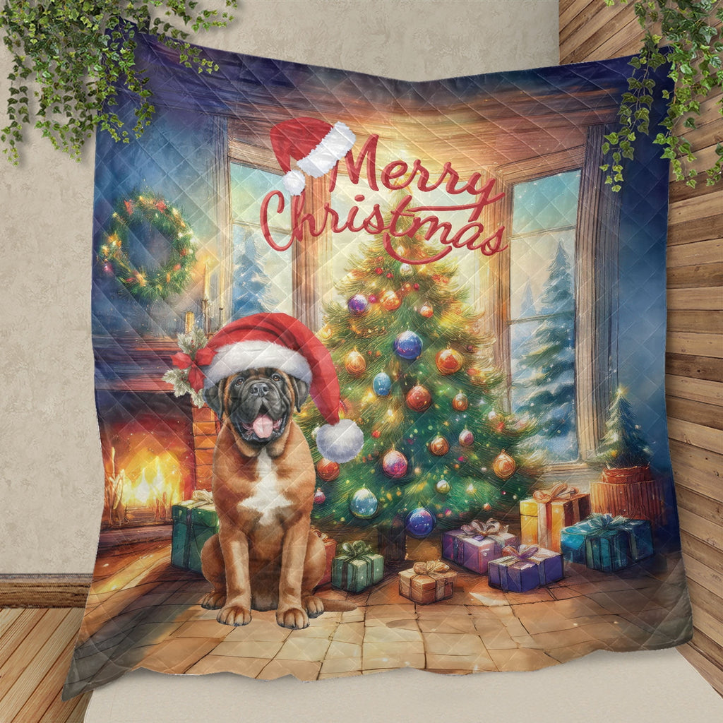 Merry Christmas French Bulldog Santa Hat Xmas Tree Winter Holiday Quilt Bedding Set Dog Lover Gifts 1 Blanket Bed Cover 2 Pillowcases - 01013