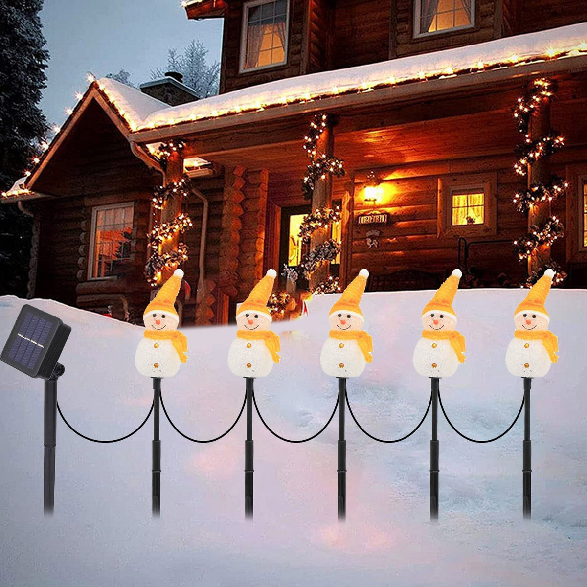 5pcs 17.3in Outdoor Christmas Lights, CXALSSY C9 LED Solar Christmas Lights near Me, Solar Outdoor Christmas Lights for House, IP65 Waterproof XMAS Snowman Decorations