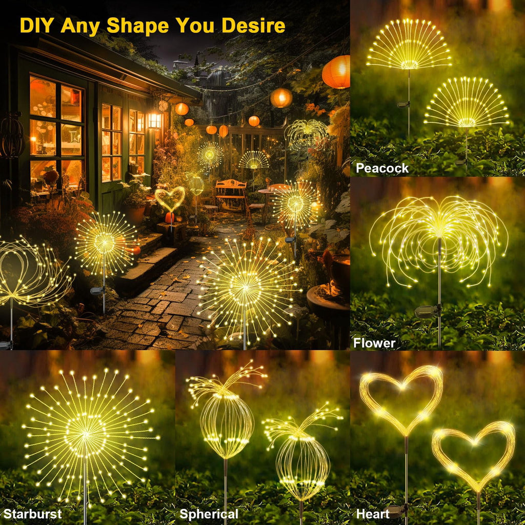 Garden Decor Solar Lights Outdoor,4Pack 120LED Waterproof Colorful Solar Garden Lights Outdoor Decoration,Yard, Patio, Porch,Flower Pot,Pathway,Christmas