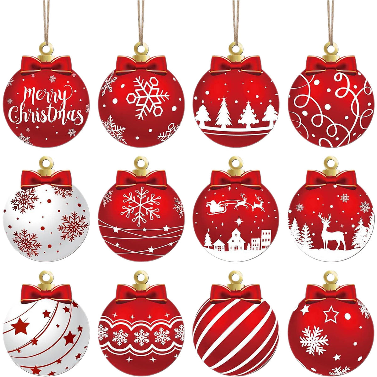 Christmas Decorations Indoor, 12pc Christmas Decoration Wooden Hanging Ornament, Christmas Indoor Decor, S9Multicolor