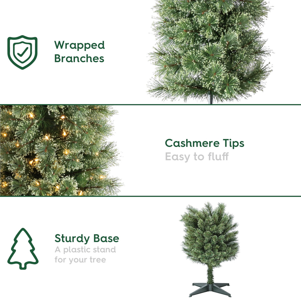 7' Pre-Lit Shelton Cashmere Pencil Fir Green Artificial Christmas Tree with 300 Warm White LED Lights and Stand, by Holiday Time