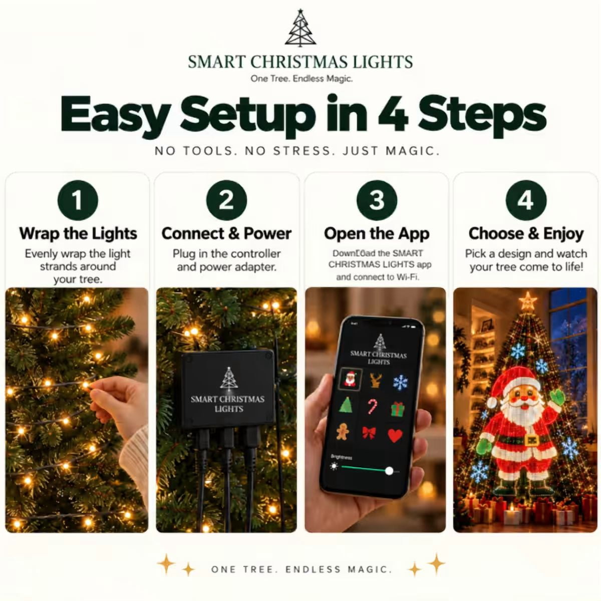 Smart Christmas Tree Lights with App Control,DIY Animation and Music Sync Effects,Festive LED Light Show for Holiday Tree Display