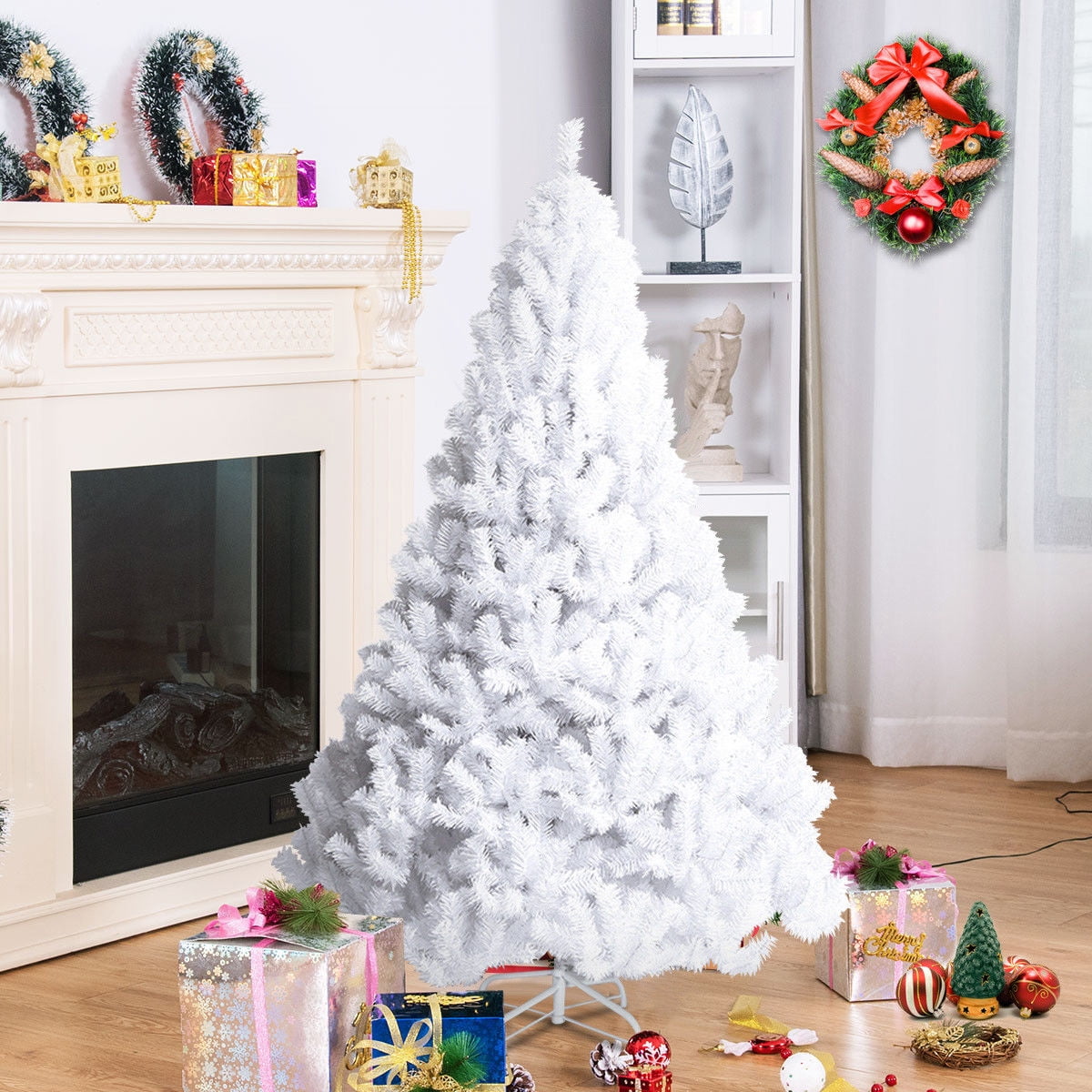 Costway 7Ft Artificial Xmas Tree Stand Christmas Decoration White