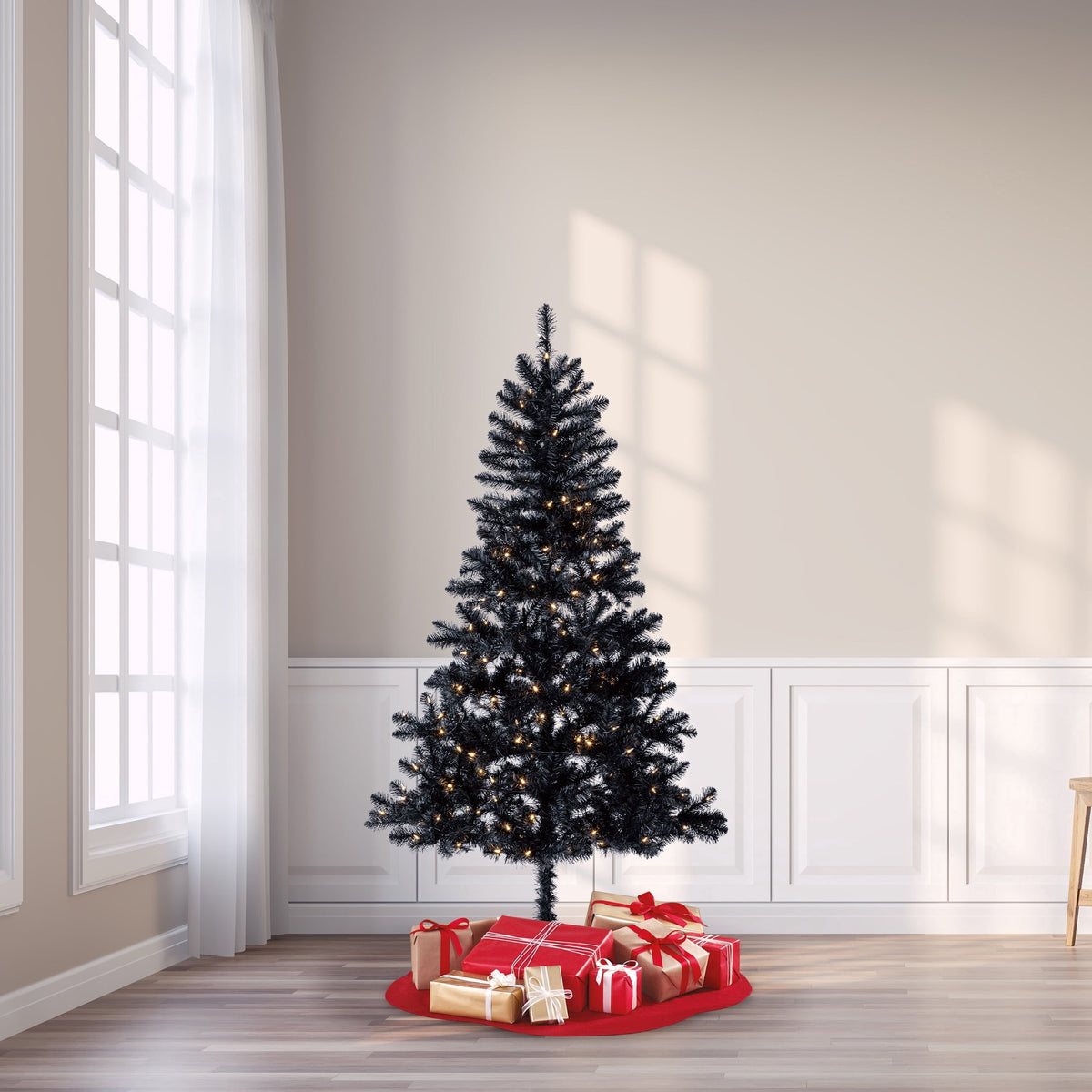 6.5' Pre-Lit Madison Pine Green Artificial Christmas Tree with Color-Changing LED Lights and Stand, by Holiday Time