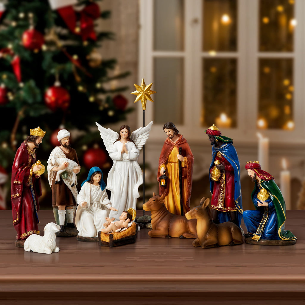 KUETH Indoor Nativity Set Christmas Nativity Scene Holiday Family Gift Religious Decorations 13 Pieces 7 inch