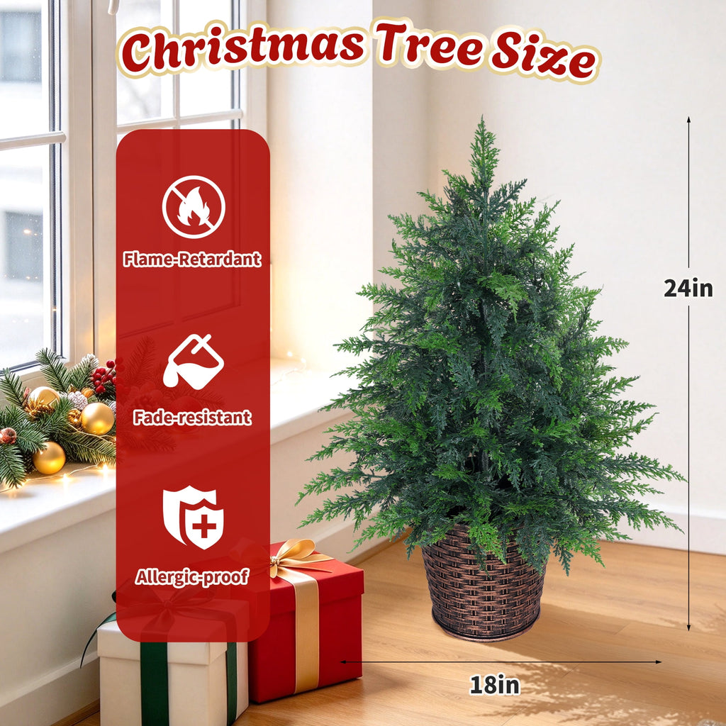 Firstness 4Ft Pre-Lit Potted Christmas Trees with 8 Lighting Modes, PE Cypress Artificial Tree for Porch Entryway Indoor Outdoor Decor