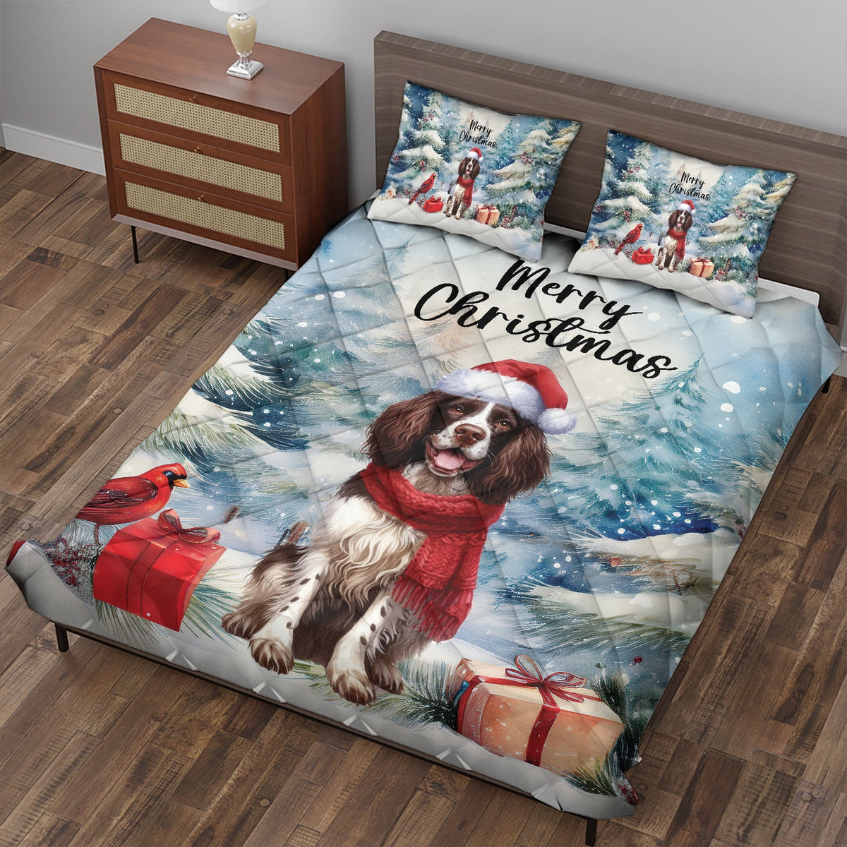 Merry Christmas French Bulldog Enjoys Woofmas Winter Xmas Holiday Quilt Bedding Set Dog Lover Gifts 1 Blanket Bed Cover 2 Pillowcases - 02022