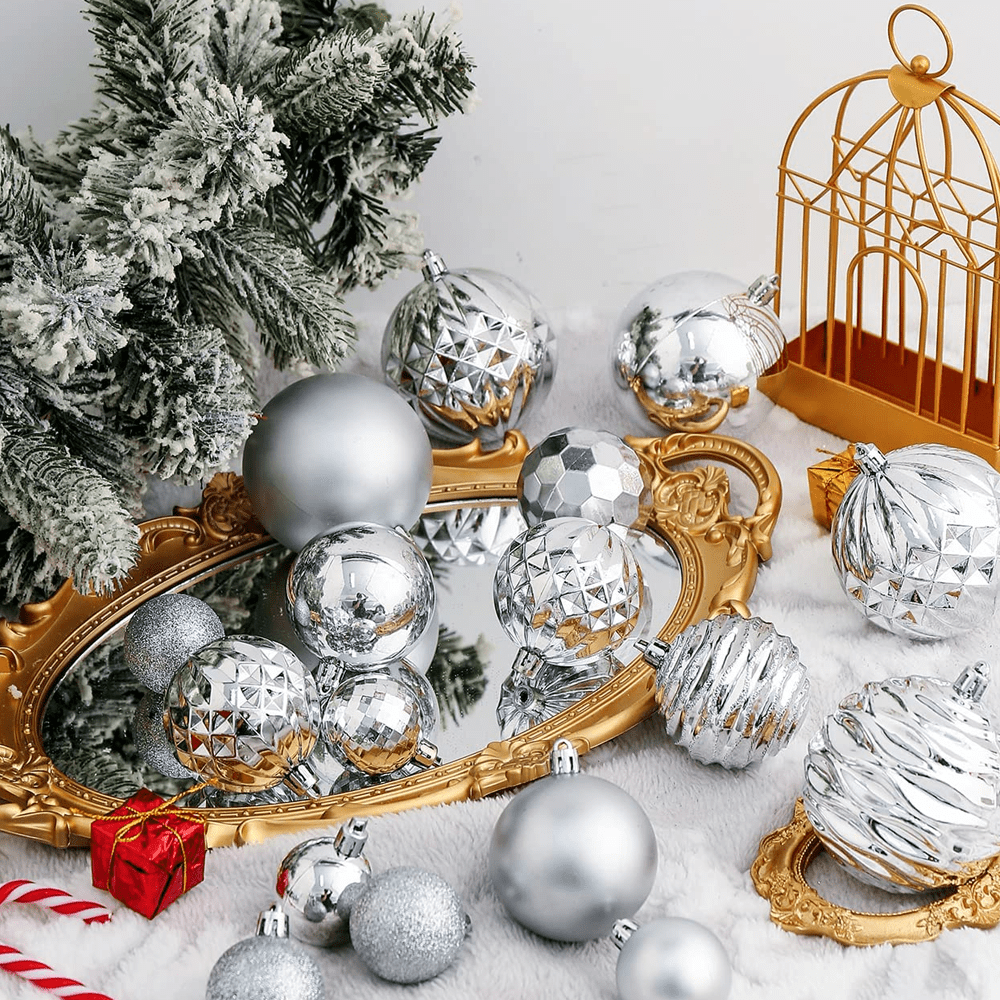 Christmas Ball Ornaments Christmas Tree Decorations Set Shatterproof Big Red Christmas Ornaments Balls for Holiday Party Wreath Xmas Tree Decor - red silver