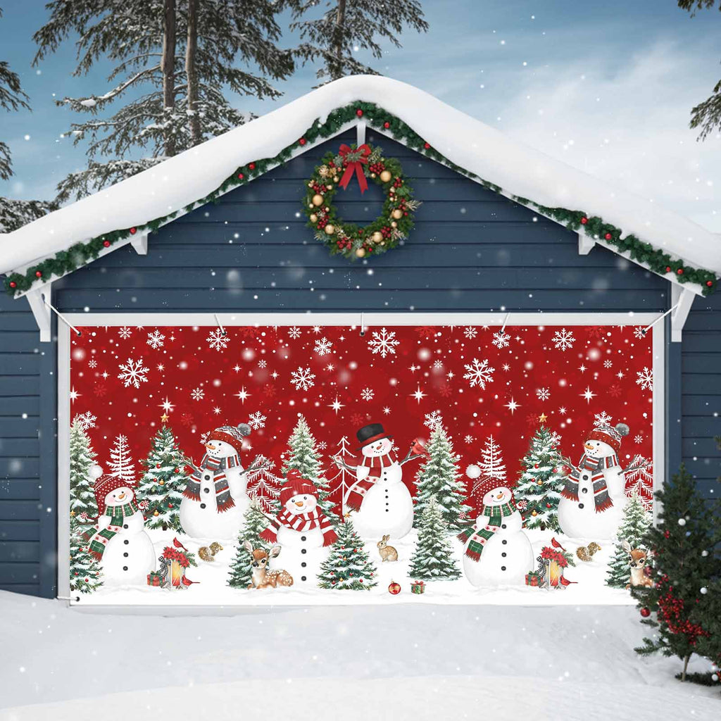 Fsddascl 7 x 16 Ft Christmas Garage Door Cover, Black Christmas Tree Large Garage Door Banner, Xmas Snowflake Green Golden Hanging Garage Mural Background for Indoor Outdoor Xmas Party Supplies