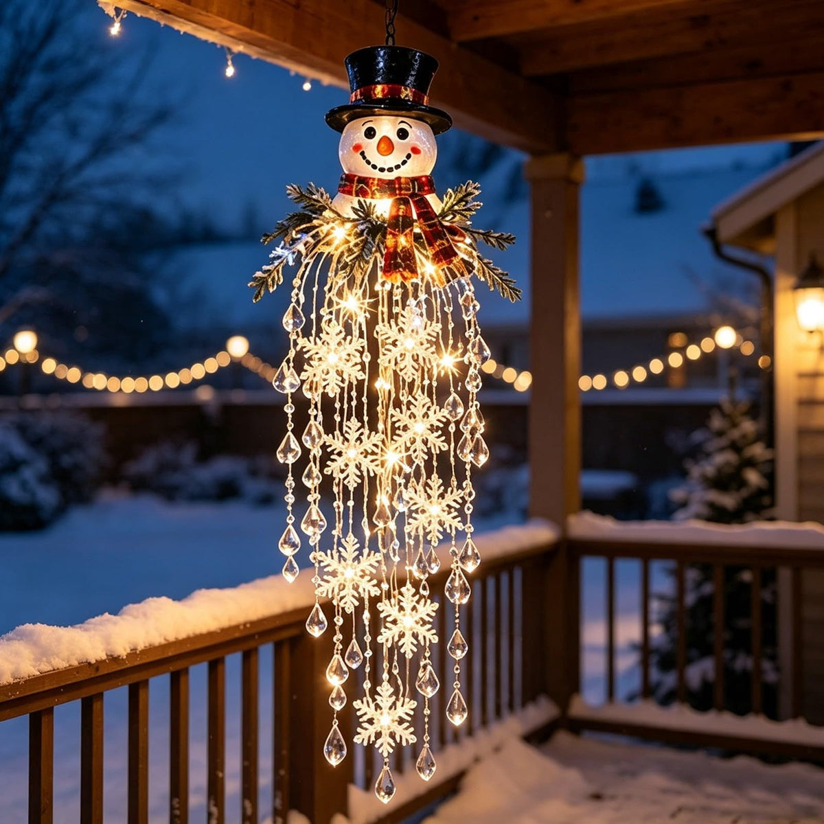 Crystal Cascade Christmas Light - Hanging Snowflake & Crystal LED Porch Decor(Blue light ball)