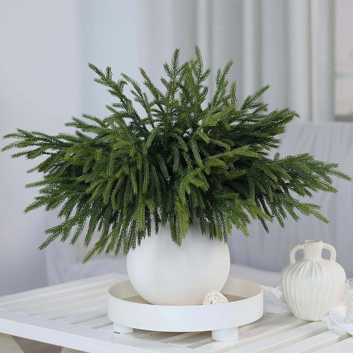 USPEED 18 Inch Real Touch Artificial Norfolk Pine Branches, Faux Cedar Pine Stem Fake Greenery Pine Picks for Vase DIY Garland Wreath Home Decoration - 6Pcs