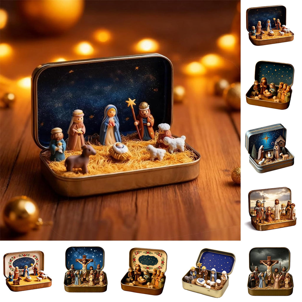 Daghihgewr Mini Christmas Nativity Set Tabletop Tin Box Multicolor Indoor Religious Ornament 1-Count 3.9 x 2.8 x 1.2 Inch