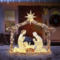 iCapeson 6ft Lighted Outdoor Nativity Scene with Brown Roof, 190 LED Lights Holy Family Yard Decoration for Christmas, Includes Mary, Joseph, Jesus Figure