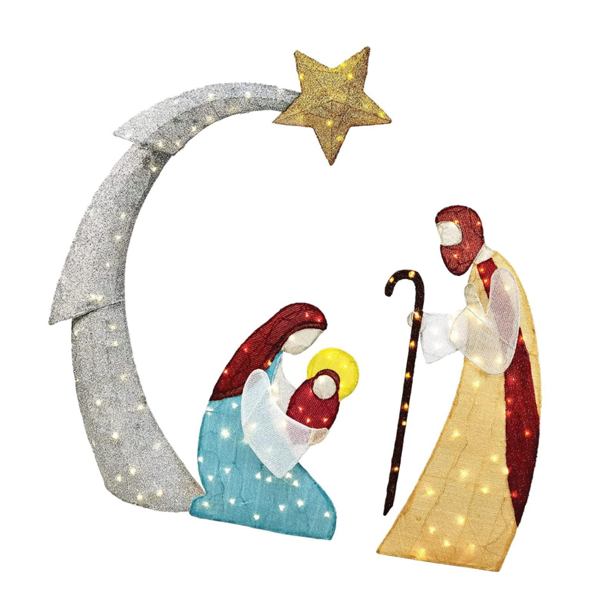yotijay Christmas Nativity Scene Figurine Set Jesus Holy Family Statue Light up Birth of B